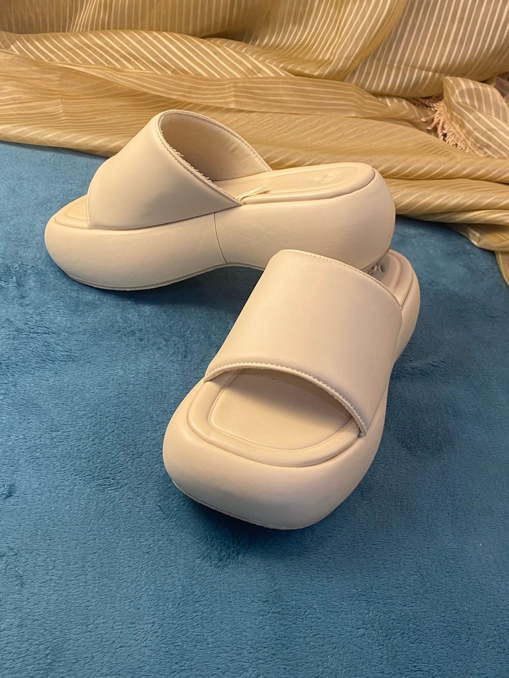 ZARA Nude/Tan Padded Slide Mules, leather, size